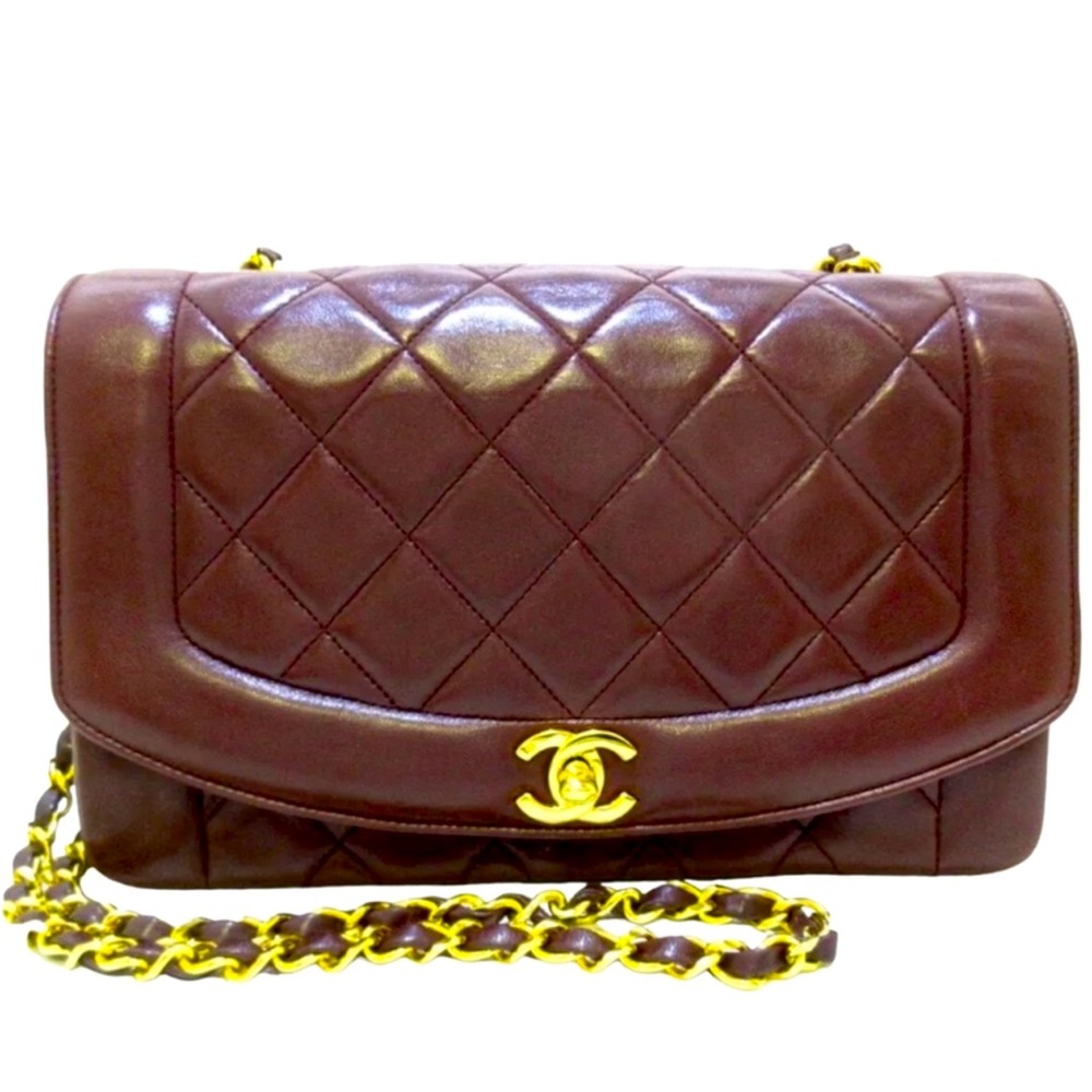Chanel classic flap Diana medium burgundy leather shoulder handbag bag lambskin